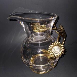 Glass Pitcher With Sunflower Wrap The Metal Handle